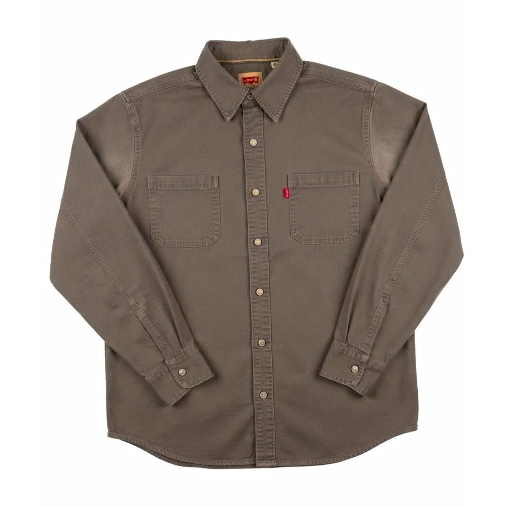 Levi's Mens M Solid Gray Long Sleeve Cotton Button-Up Shirt Point Collar Pockets